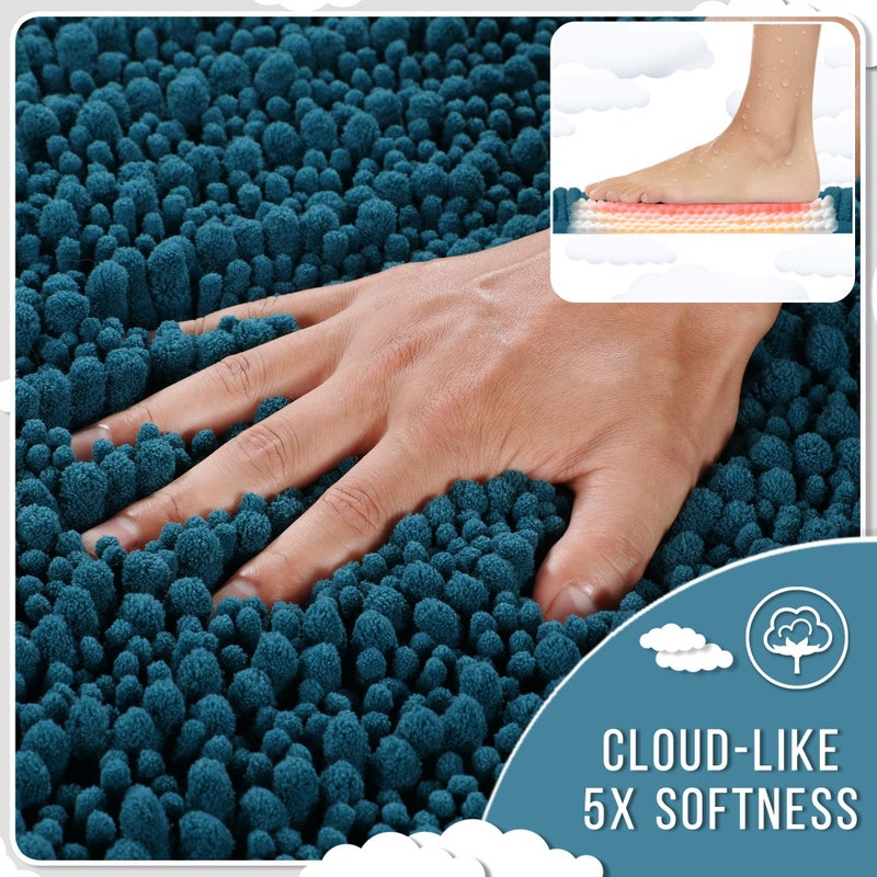 Yimobra Large Bathroom Rugs Non Slip Washable 36x24 Inch - Ultra Soft Absorbent Chenille Bath Mat, Quick Dry Shaggy Floor Carpet for Tub Shower, Peacock Blue Home Decor Accessories - Image 4